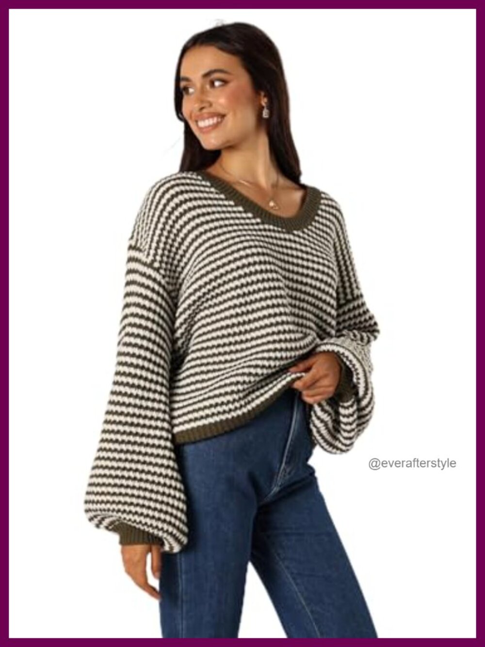 Waffle Stitch Stripe Knit Sweater Crewneck Pullover Relaxed Fit